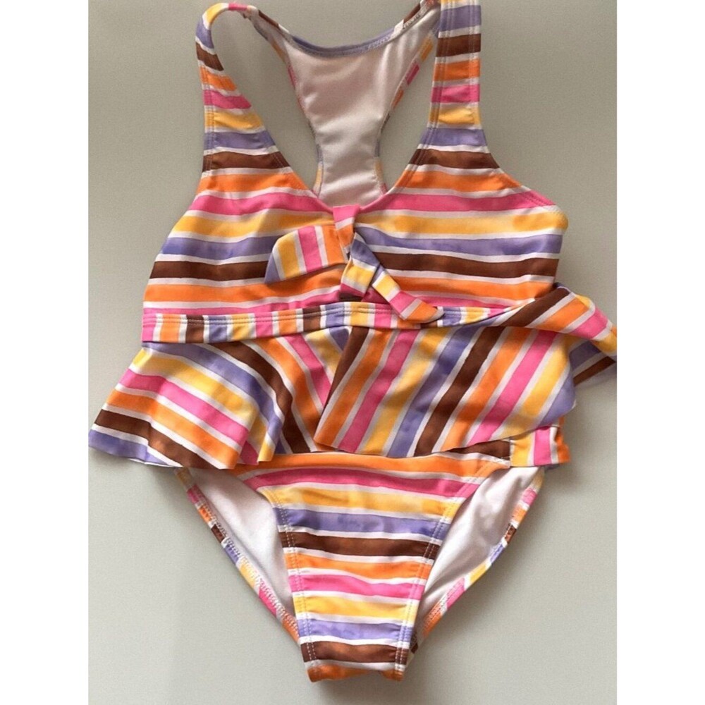 Like New Wonder Nation Girls Striped Tankini Swimming Suit 2 Pc Set UPF 50+
